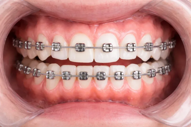 Close-up view of braces for orthodontic care guidance